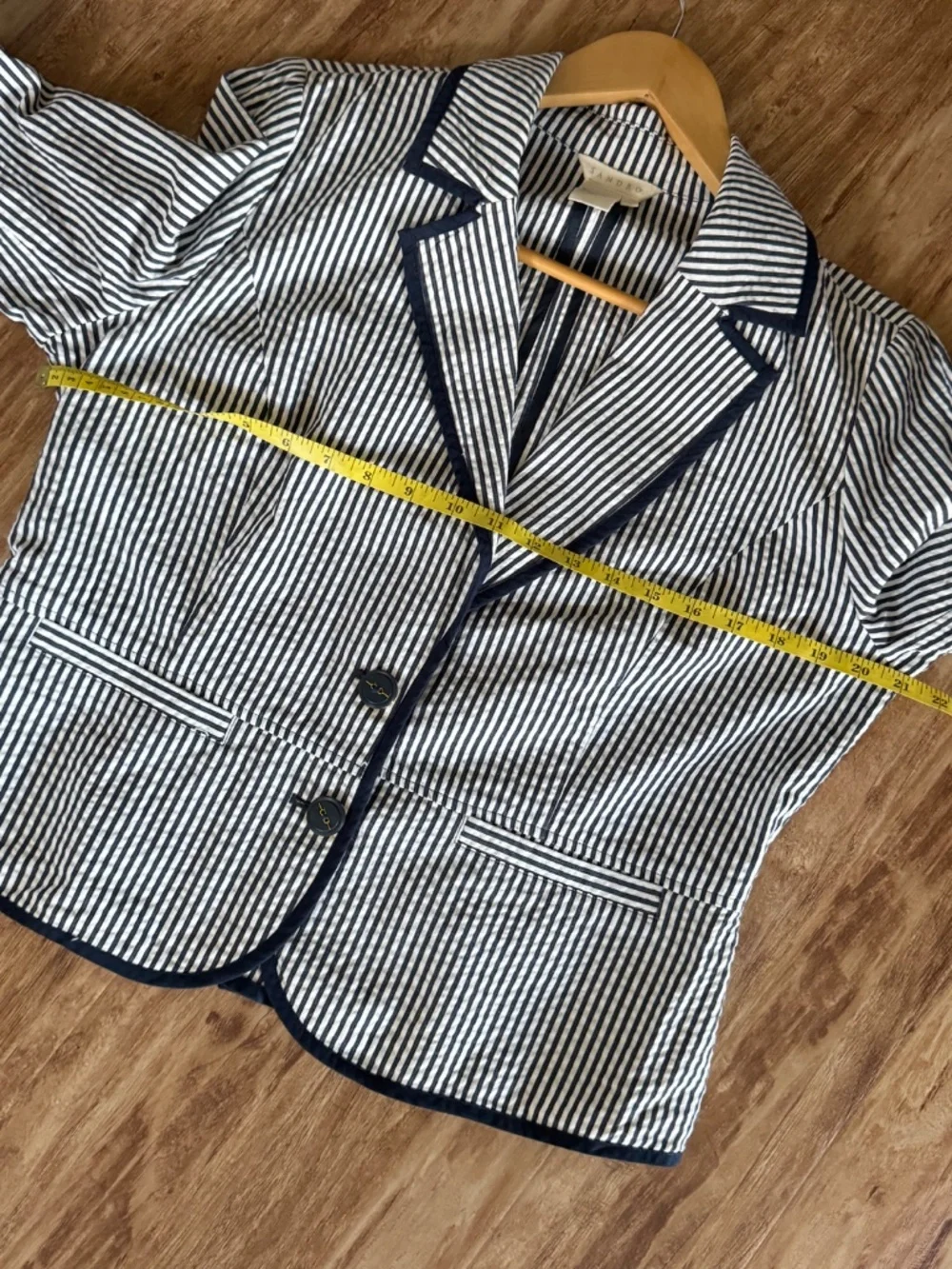 Sandro Cotton Blazer Blue White Stripe Nautical Styling Seersucker Jacket Large